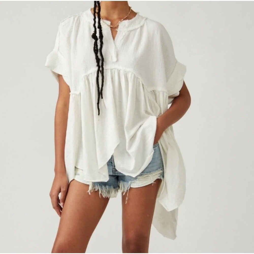 We The Free White Sugar Rush Babydoll Top Sz M Textured Gauze